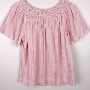 A New Day Pink Striped Women's Off the Shoulder Top!